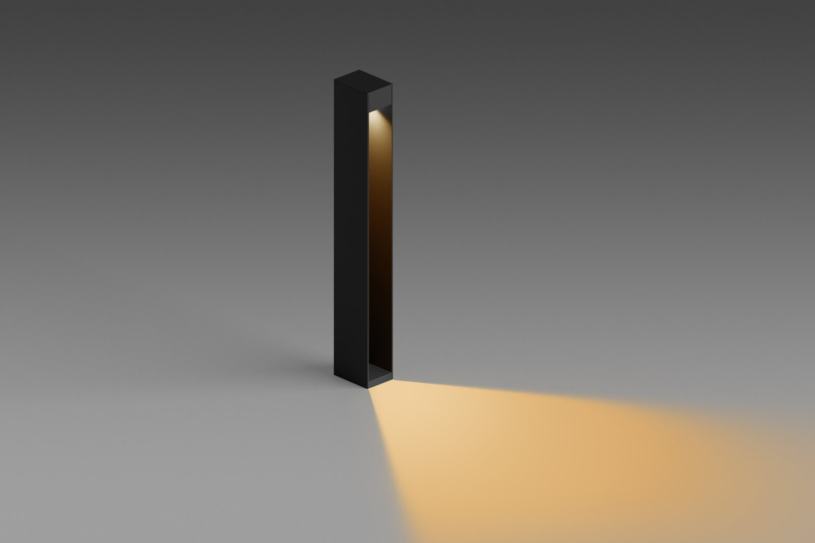 Stâlp jos (bollard) Centrsvet Notch, corp negru cu lumină direcționată spre alee